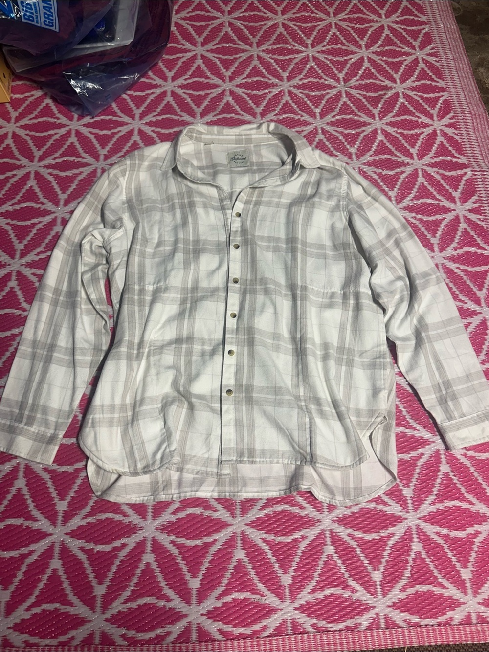 Jachs Girlfriend New York Women's White Gray Plaid Long Sleeve Button Down XXL
